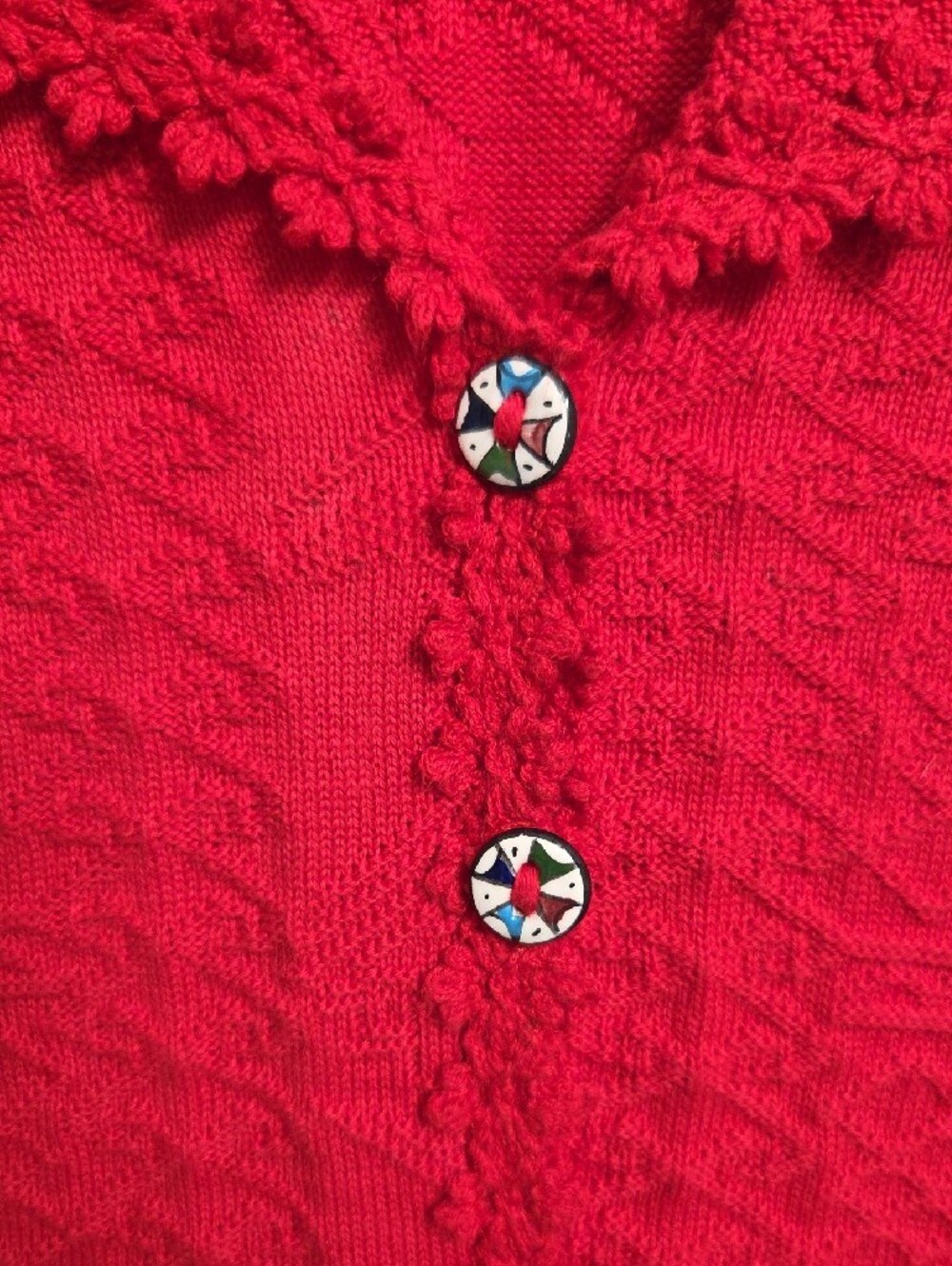 Red Textured Button-Front Knit Top - Picture 3 of 8